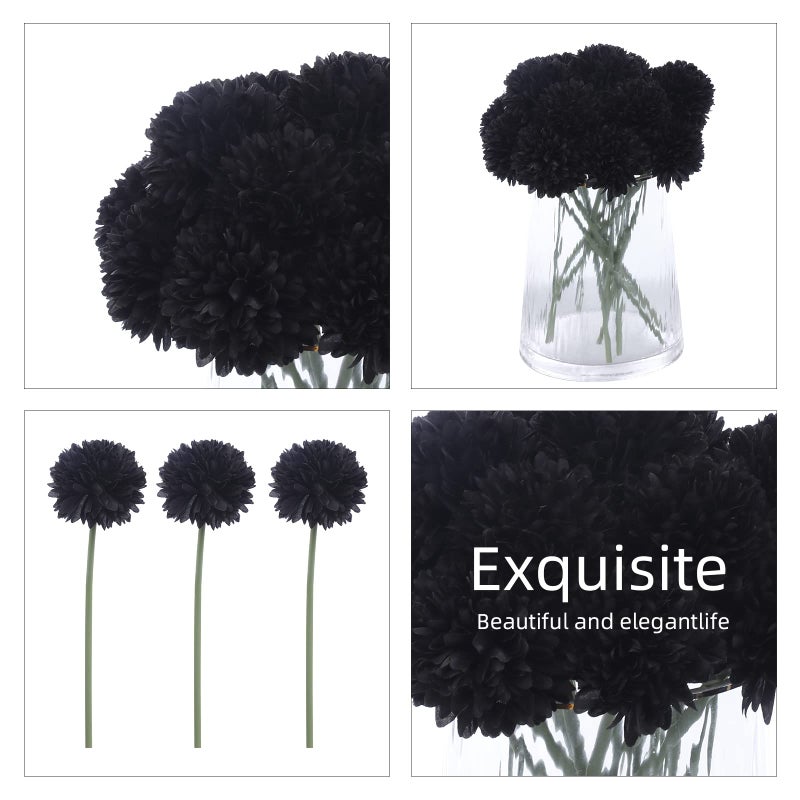 Kimura's Cabin Fake Flowers 15pcs Artificial Silk Hydrangea Chrysanthemum Ball Flowers Bouquets for Home Dining Table Core Party Wedding Halloween Decoration (Black  Pack of 15) - Image 2