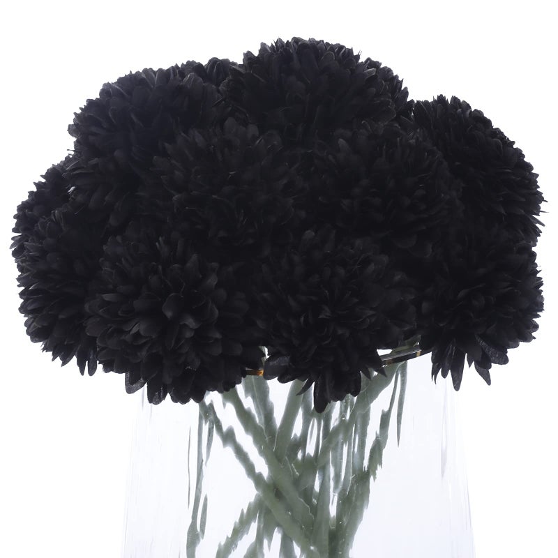 Kimura's Cabin Fake Flowers 15pcs Artificial Silk Hydrangea Chrysanthemum Ball Flowers Bouquets for Home Dining Table Core Party Wedding Halloween Decoration (Black  Pack of 15) - Image 1