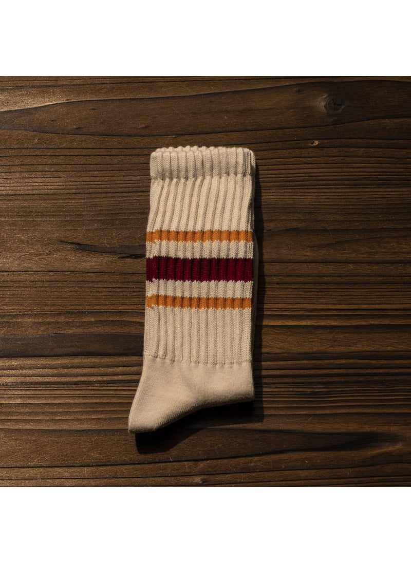 Generic - Retro Knitted Long Tube Socks Mens Womens Cotton Sweat Absorbent High Top Casual Socks Autumn Winter Fashion Stockings White Slats - Image 1