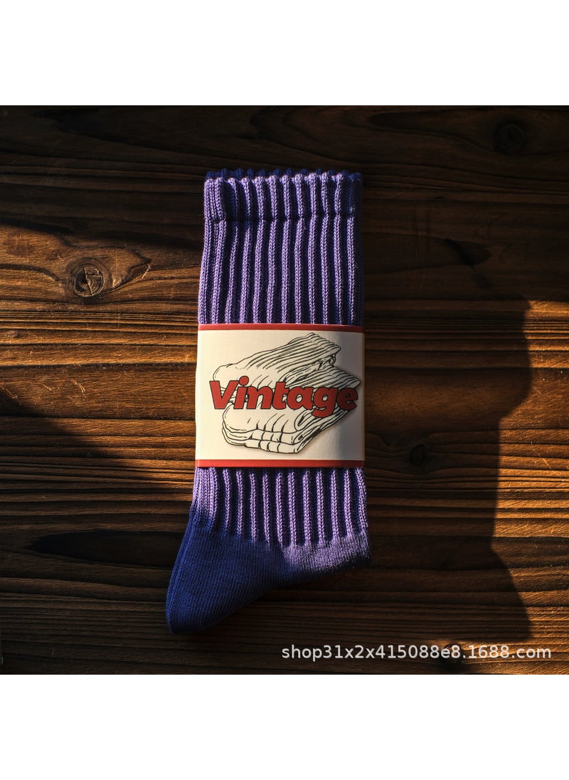 Generic - Retro Knitted Long Tube Socks Mens Womens Cotton Sweat Absorbent High Top Casual Socks Autumn Winter Fashion Stockings White Slats - Image 1