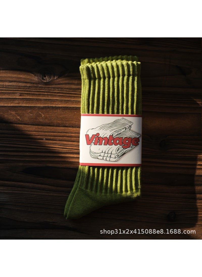Generic - Retro Knitted Long Tube Socks Mens Womens Cotton Sweat Absorbent High Top Casual Socks Autumn Winter Fashion Stockings White Slats - Image 1