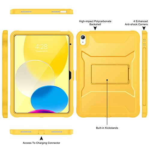 Soke Case for iPad (A16) 11th Generation 11-inch 2025, iPad 10th Generation 10.9-inch 2022, with Built-in Screen Protector and Kickstand, Rugged Full Body Protective Cover - Yellow - Image 3