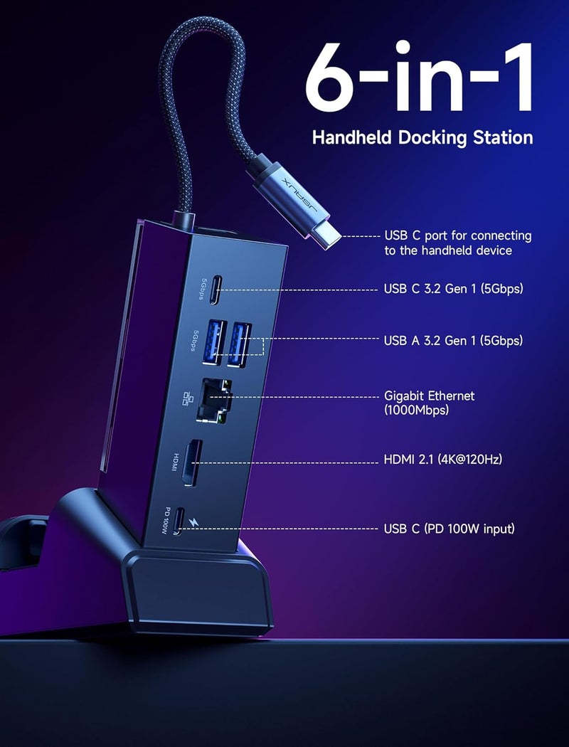 JSAUX 6-in-1 Docking Station for ROG Xbox Ally X/Steam Deck/Legion Go with HDMI 4K@120Hz and 100W Charging - Image 4