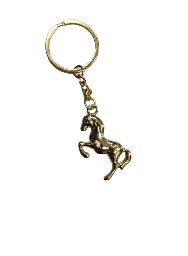 Metallic Horse Shape Keychain Ring For Keys Golden