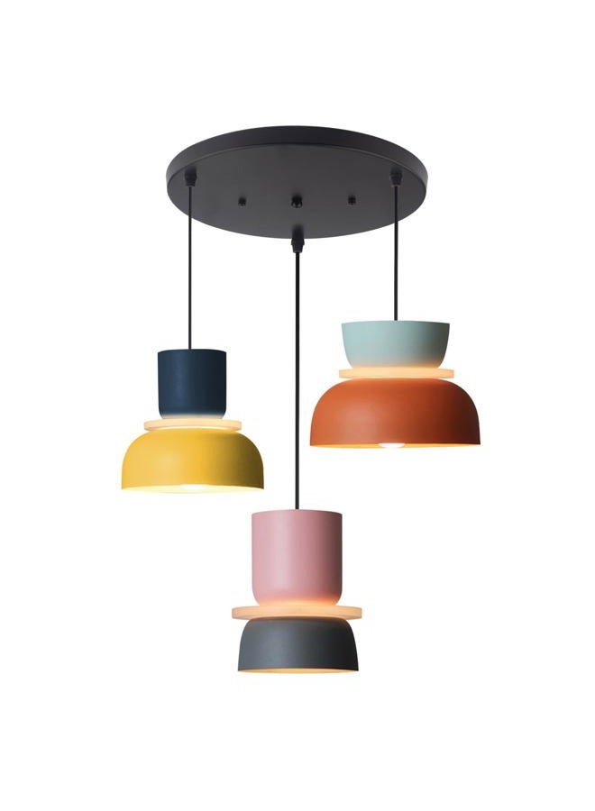 Qufute Nordic Modern Pendant Light Macaron Color Mid Century Hanging Light Fixture with Aluminum Shade Colorful Chandelier Ceiling Pendant Lights for Dining Room Kitchen (3-Light) - Image 1