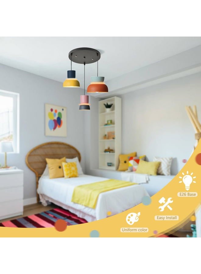 Qufute Nordic Modern Pendant Light Macaron Color Mid Century Hanging Light Fixture with Aluminum Shade Colorful Chandelier Ceiling Pendant Lights for Dining Room Kitchen (3-Light) - Image 4
