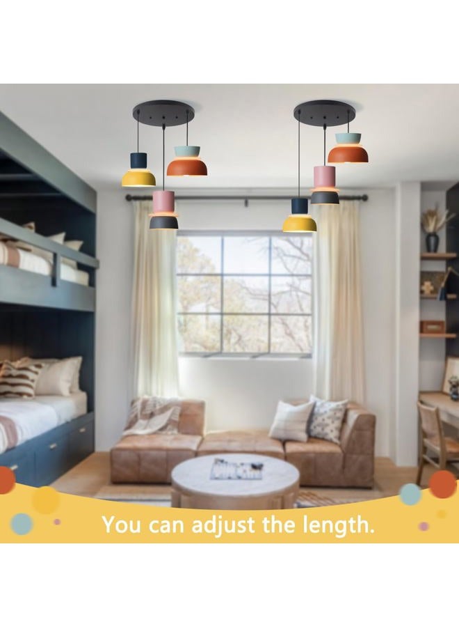 Qufute Nordic Modern Pendant Light Macaron Color Mid Century Hanging Light Fixture with Aluminum Shade Colorful Chandelier Ceiling Pendant Lights for Dining Room Kitchen (3-Light) - Image 5