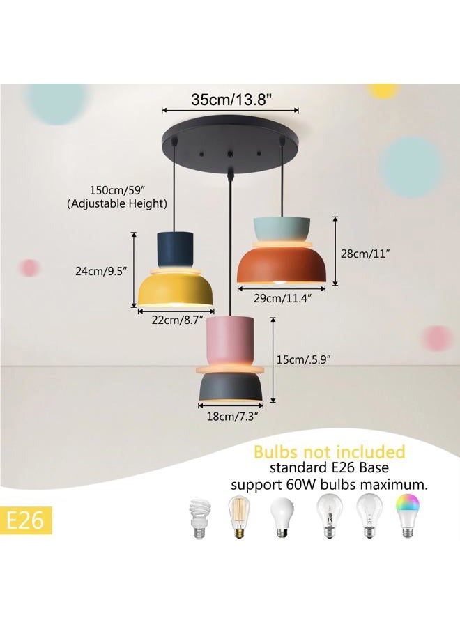 Qufute Nordic Modern Pendant Light Macaron Color Mid Century Hanging Light Fixture with Aluminum Shade Colorful Chandelier Ceiling Pendant Lights for Dining Room Kitchen (3-Light) - Image 2