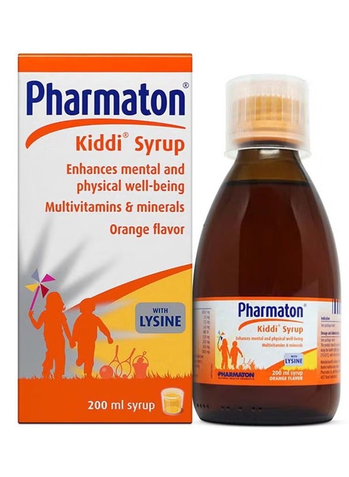 Pharmaton Kiddi Syrup with Multivitamins & minerals, Orange Flavor 200ml