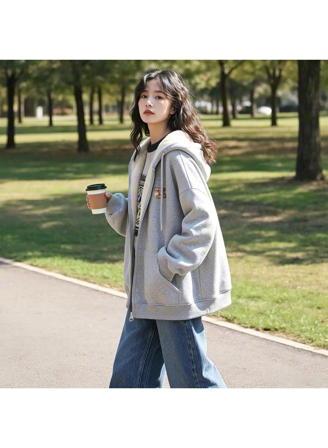 Flying in the snow Women's Autumn/winter Fleece-lined Hooded Sweatshirt Jacket 2025 New Style Cardigan Top - Image 5