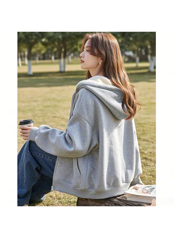 Flying in the snow Women's Autumn/winter Fleece-lined Hooded Sweatshirt Jacket 2025 New Style Cardigan Top - Image 3