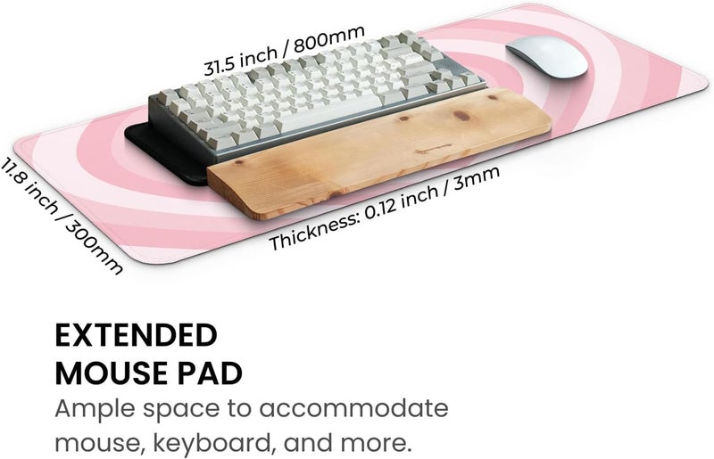 Mayflower Large Gaming Mouse Pad, Full Keyboard Mat, Long Laptop Mousepad, Computer Mouse Mat for Home and Office, Anti-Slip Rubber Base, 31.5 x 11.8 Inches (Pink Loving Heart) - Image 3