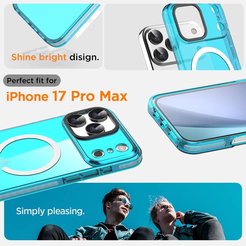 ايه اي كيس غطاء هاتف شفاف بلون النيون الأزرق الفاتح لهاتف iPhone 17 Pro Max المتوافق مع Magsafe، غطاء هاتف جيلي واقٍ مشرق وعصري بألوان جذابة ورقيق وخفيف الوزن مع شحن لاسلكي - Image 3