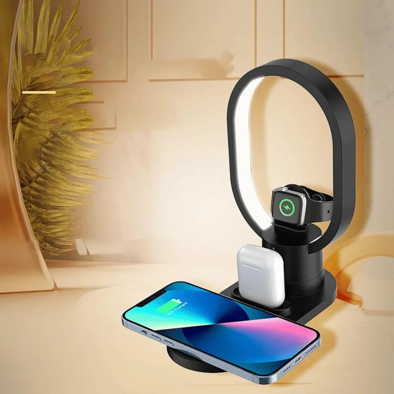 Wireless Magnetic 15W Fast Charging 4 in 1 Bedside Charger With LED Table Lamp For Bedroom