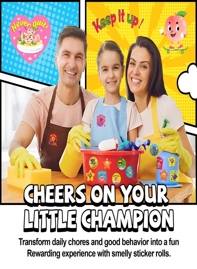HORIECHALY لفائف ملصقات HORIECHALY ذات الرائحة النفاذة، 7 أشكال، ملصقات حيوانات ذات روائح مميزة مع 24 تصميمًا و3 روائح فواكه، ملصقات تحفيزية للأطفال والمعلمين والآباء - 3 لفات، 600 قطعة، 1.57 بوصة - Image 4