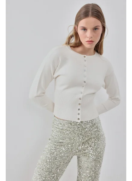 Pieces Of Melon x Narod Bıçakçı Ecru Mother of Pearl Buttoned Soft Touch Knitwear Cardigan
