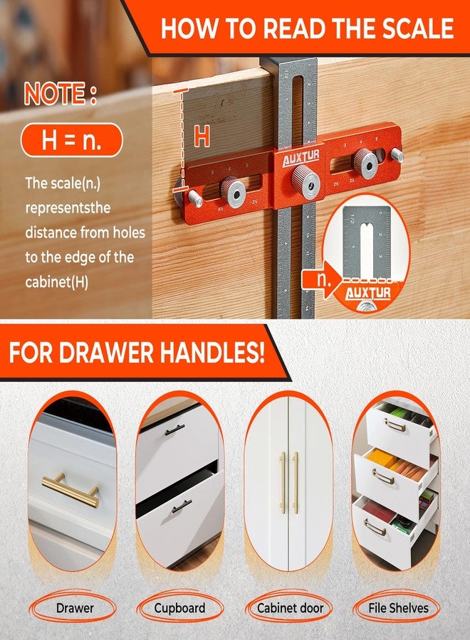 AUXTUR Cabinet Hardware Jig, Adjustable Cabinet Handle Template Tool with Alignment Hole, Punch Locator Drill Guide for Knobs,Handles and Pulls, Cabinet Template Tool for Drawer Cabinet Installation - Image 5
