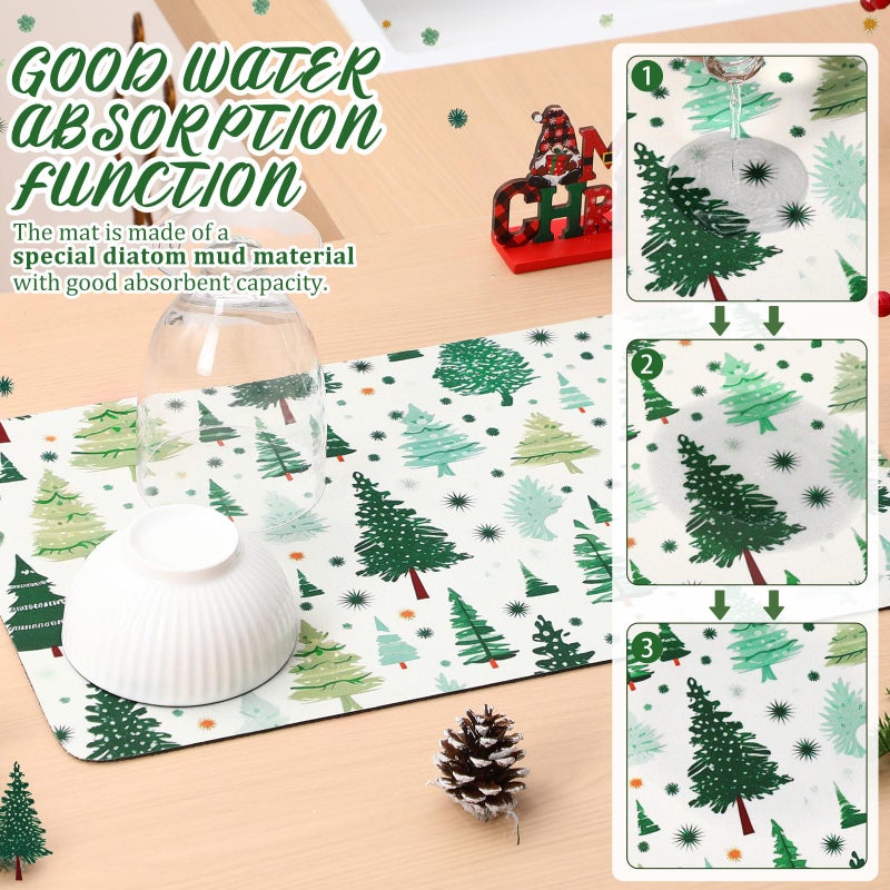 Tinideya Winter Dish Drying Mat for Kitchen Counter 12 x 20 Inch Coffee Bar Winter Mat Small Absorbent Holiday Dish Drainer Pad for Holiday Kitchen Accessories Decor(Christmas Tree) - Image 4