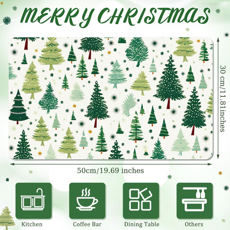Tinideya Winter Dish Drying Mat for Kitchen Counter 12 x 20 Inch Coffee Bar Winter Mat Small Absorbent Holiday Dish Drainer Pad for Holiday Kitchen Accessories Decor(Christmas Tree) - Image 2