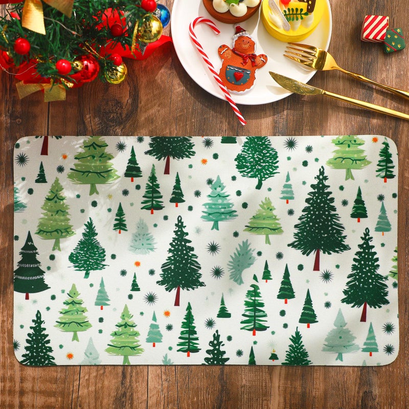 Tinideya Winter Dish Drying Mat for Kitchen Counter 12 x 20 Inch Coffee Bar Winter Mat Small Absorbent Holiday Dish Drainer Pad for Holiday Kitchen Accessories Decor(Christmas Tree) - Image 5