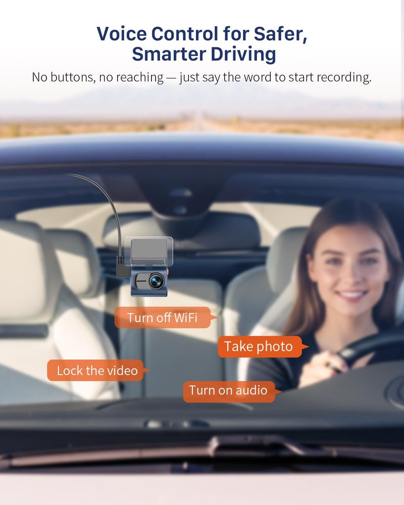 KAWA 2K Dash Cam for Cars with Voice Control - Stealth Display Tiny Dashcam Front Included 32GB Micro SD Card, Super Night Vision, 1296P QHD, G-Sensor, Built in WiFi & App Car Camera - Image 3
