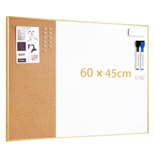 ARCOBIS Dry Erase Cork Board Combo, 24"X18" Bulletin White Board for Wall, Magnetic Corkboard Whiteboard Combination, Vision Board for Office, Home, School Gold Frame - Image 1