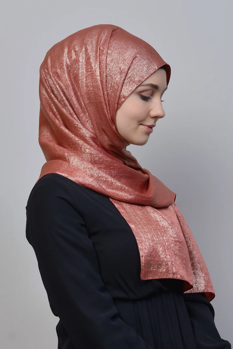 Altobeh Double Color Shiny Glitter Flared Princess Hijab Shawl Cotton Dusty Rose - Gold
