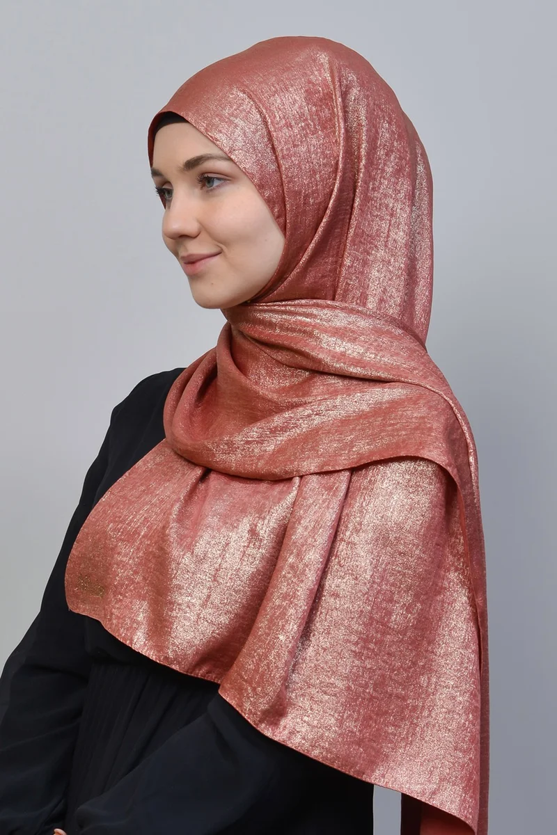 Altobeh Double Color Shiny Glitter Flared Princess Hijab Shawl Cotton Dusty Rose - Gold