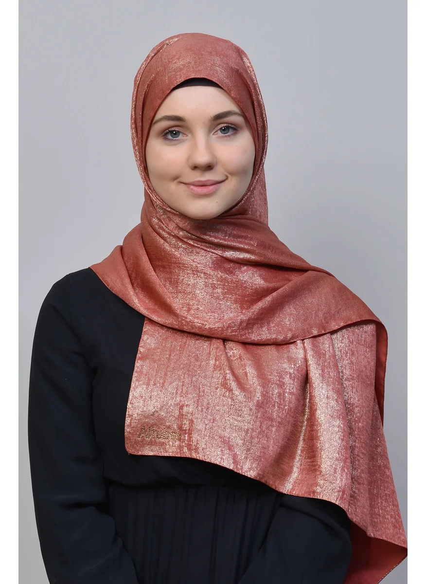 التوبة Double Color Shiny Glitter Flared Princess Hijab Shawl Cotton Dusty Rose - Gold
