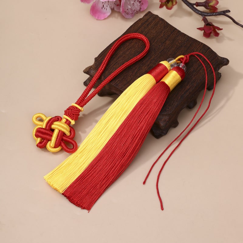 Auspicious Knot Tassel Charm for Bags  Cars Red + golden