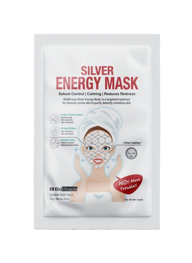 BioMiracle Silver Energy Mask With Sodium Hyaluronate Ginkgo Biloba Salicylic Acid For Blemishprone Skin To Purify Detoxify Revitalize Skin  - Image 1