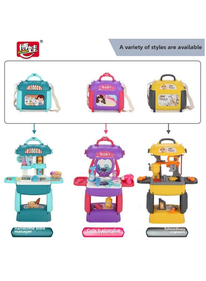 Baby Children Play House Doctor Kitchen Tableware Dressing And Hairdressing Supermarket Shoulder Crossbody Bag Deformation Toys-Color:Boba Crossbody Bag, Kitchen (female)  - Image 4