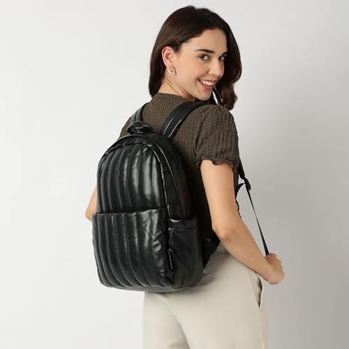 Fastrack Puff and Pack Backpack | Faux-Leather Women's Handbags | 13.53 Litre 14" Laptop Backpack for Workwear and College,Black - Image 2