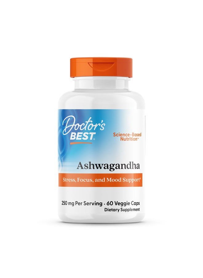 Doctor's BEST Doctor's Best Ashwagandha with Sensoril, Ayurvedic Herb, Standardized Withania somnifera Extract, Clinically Proven to Support Mental Focus, Cardiovascular Health & Healthy Energy, 125mg, 60 Count  - Image 1