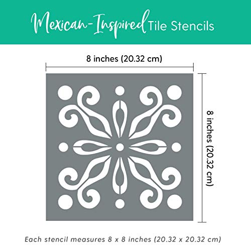 I Like That Lamp Pack of 4 Tile Stencil Set (8 x 8 inches), Mexican Pattern, Reusable Stencils for Painting Floors/Walls/Furniture, Fits 8” x 8” Tiles, DIY Talavera Mosaic Home Decor, Made in USA - Image 3