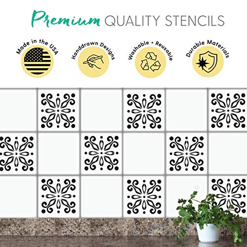 I Like That Lamp Pack of 4 Tile Stencil Set (8 x 8 inches), Mexican Pattern, Reusable Stencils for Painting Floors/Walls/Furniture, Fits 8” x 8” Tiles, DIY Talavera Mosaic Home Decor, Made in USA - Image 4