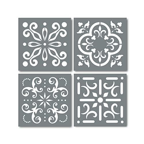 I Like That Lamp Pack of 4 Tile Stencil Set (8 x 8 inches), Mexican Pattern, Reusable Stencils for Painting Floors/Walls/Furniture, Fits 8” x 8” Tiles, DIY Talavera Mosaic Home Decor, Made in USA - Image 1