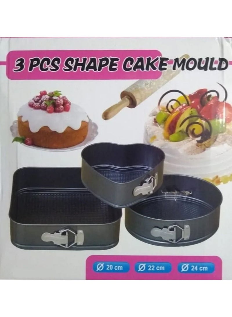 DubaiGallery 3 pcs set Non-stick Springform Cake Pan Metal Baking Cake Mold with Removable Bottom Round Heart Square Shapes Bakeware Pan - Image 1