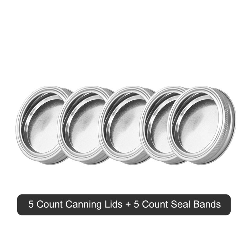 Canning Lids: 5 Count Tinplate Reusable Lids With Seal Bands - Leak-Proof Air-Tight Design For Regular Mouth Mason Jars, Food Storage, Home Canning, Kitchen Use - Image 3