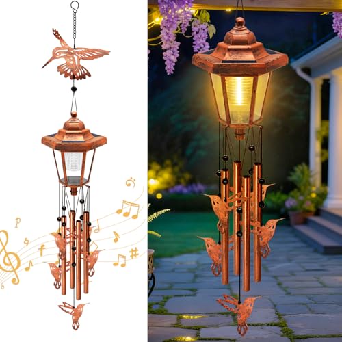 yulloyello Large Solar Hummingbird Wind Chimes, Gifts for Women Mom Grandma Wife Sister Daughter Neighbor, Classic Bronze Wind Chimes with Wind Catcher, Solar Decor Lights for Outdoor Garden Patio Porch Window - Image 1