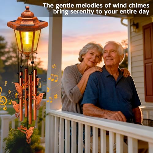 yulloyello Large Solar Hummingbird Wind Chimes, Gifts for Women Mom Grandma Wife Sister Daughter Neighbor, Classic Bronze Wind Chimes with Wind Catcher, Solar Decor Lights for Outdoor Garden Patio Porch Window - Image 4