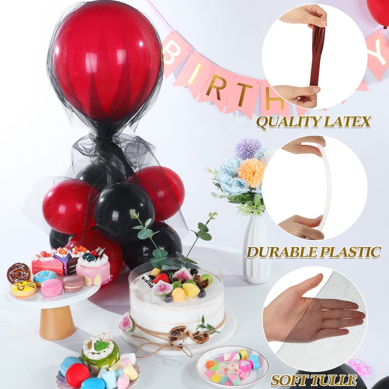 BBTO 8 Set Table Centerpieces Balloons Stand Kit, 80 Pcs Latex Balloons and Table Stand Holder with Base Tulle for Wedding Birthday Baby Shower Party(Black and Pomegranate Red) - Image 4