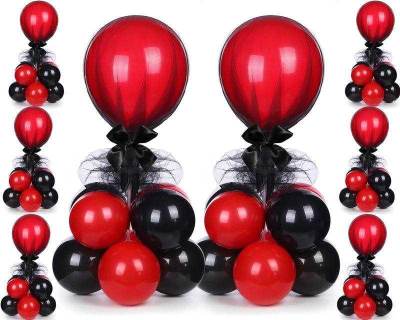 BBTO 8 Set Table Centerpieces Balloons Stand Kit, 80 Pcs Latex Balloons and Table Stand Holder with Base Tulle for Wedding Birthday Baby Shower Party(Black and Pomegranate Red) - Image 1
