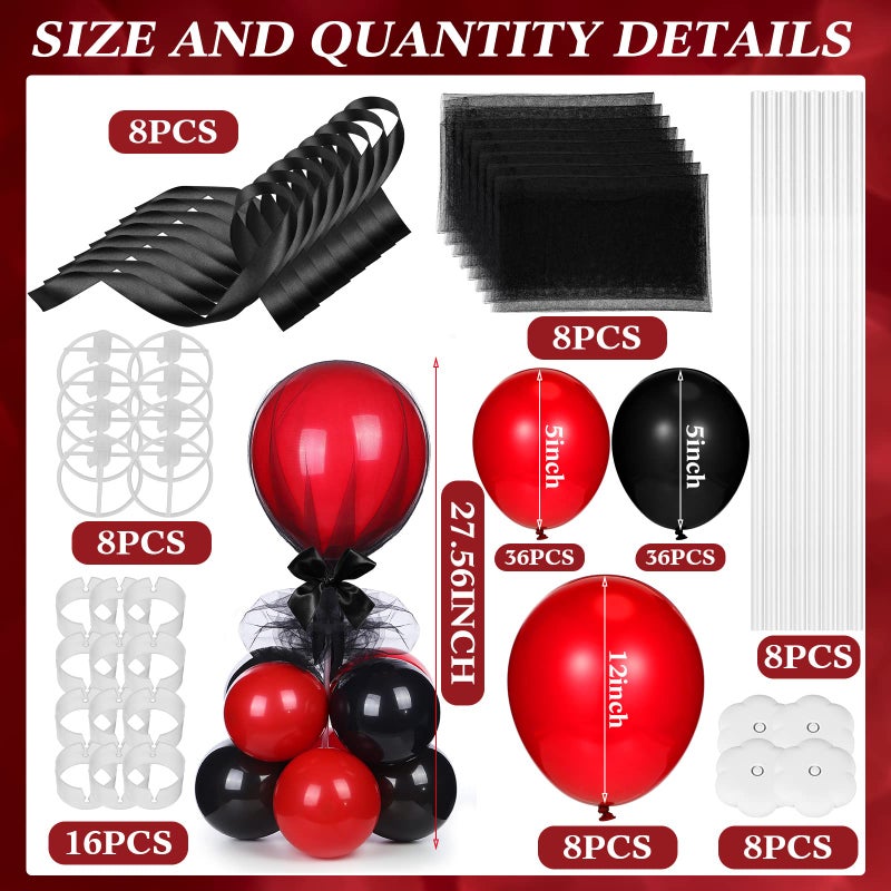 BBTO 8 Set Table Centerpieces Balloons Stand Kit, 80 Pcs Latex Balloons and Table Stand Holder with Base Tulle for Wedding Birthday Baby Shower Party(Black and Pomegranate Red) - Image 2