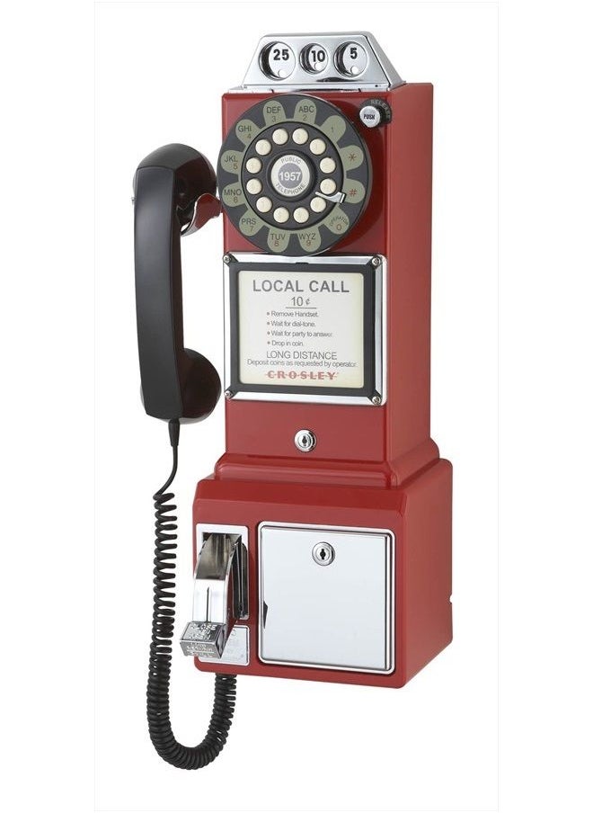 Crosley - CR56-RE 1950's Payphone with Push Button Technology, Red - Image 1