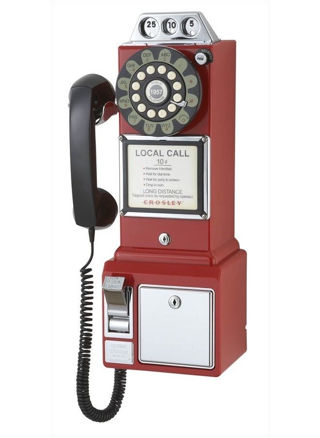 Crosley - CR56-RE 1950's Payphone with Push Button Technology, Red - Image 1