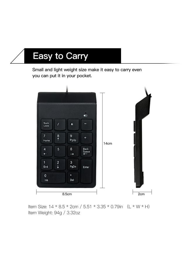 لوحة مفاتيح رقمية سلكية بوصلة USB أسود - Image 4