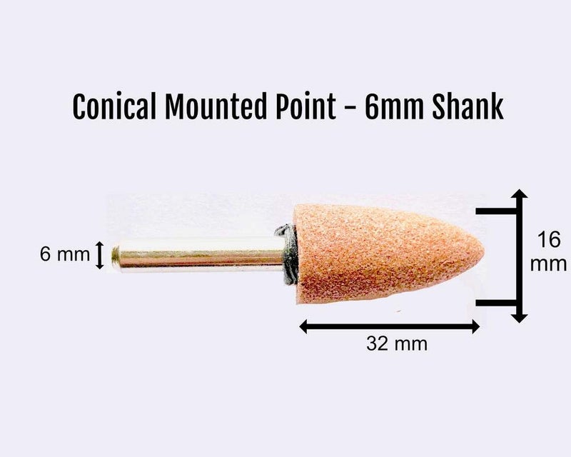 OSAKA ABRASIVE Aluminum Oxide Conical Mounted Point Shank (16mm X 32mm X 6 Mm, Orange) - Pack of 10 Pcs - Image 2