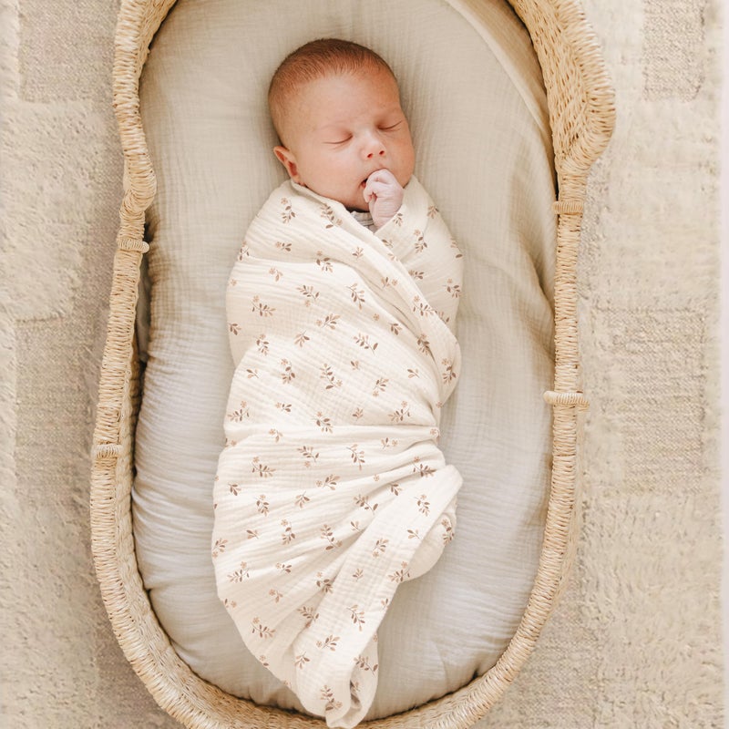 Konssy Muslin Swaddle Blankets for Girls Boys, 2 Pack Receiving Baby Blanket Large 47 x 47 inches, Soft Breathable Swaddling Wrap for Unisex Newborn (Pink Sun,Khaki Leaf) - Image 3