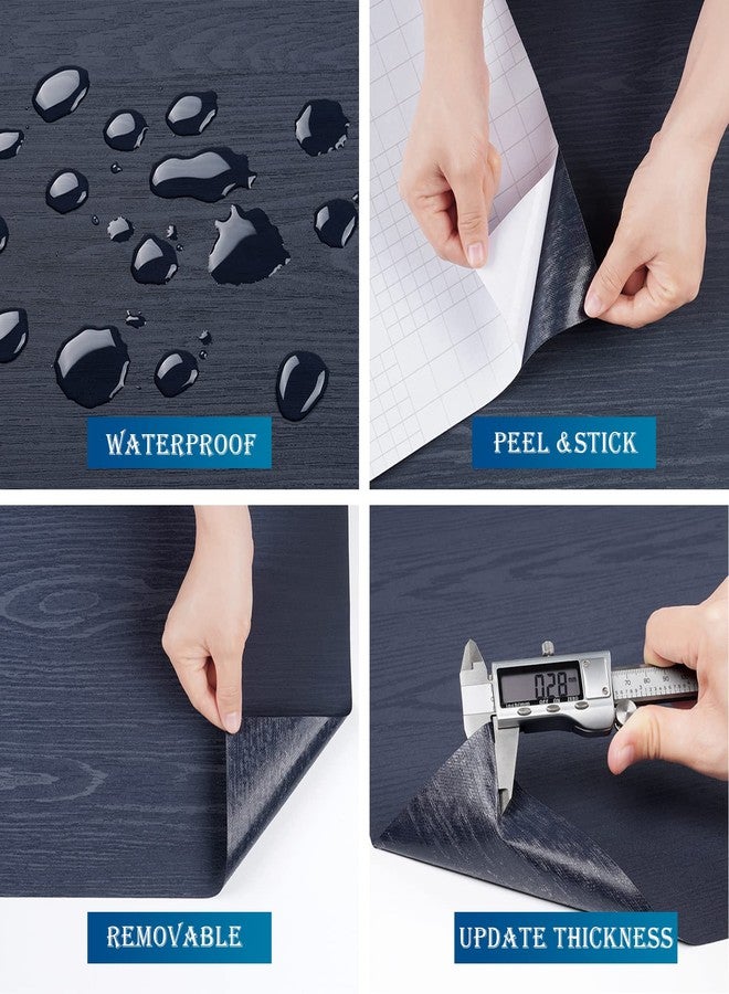 FunStick Navy Blue Stained Wood Contact Paper for Cabinets Peel and Stick Wood Wallpaper Waterproof Self Adhesive Wood Grain Contact Paper Removable Wood Wall Papers for Countertop Paper Desk 12"x200" - Image 4